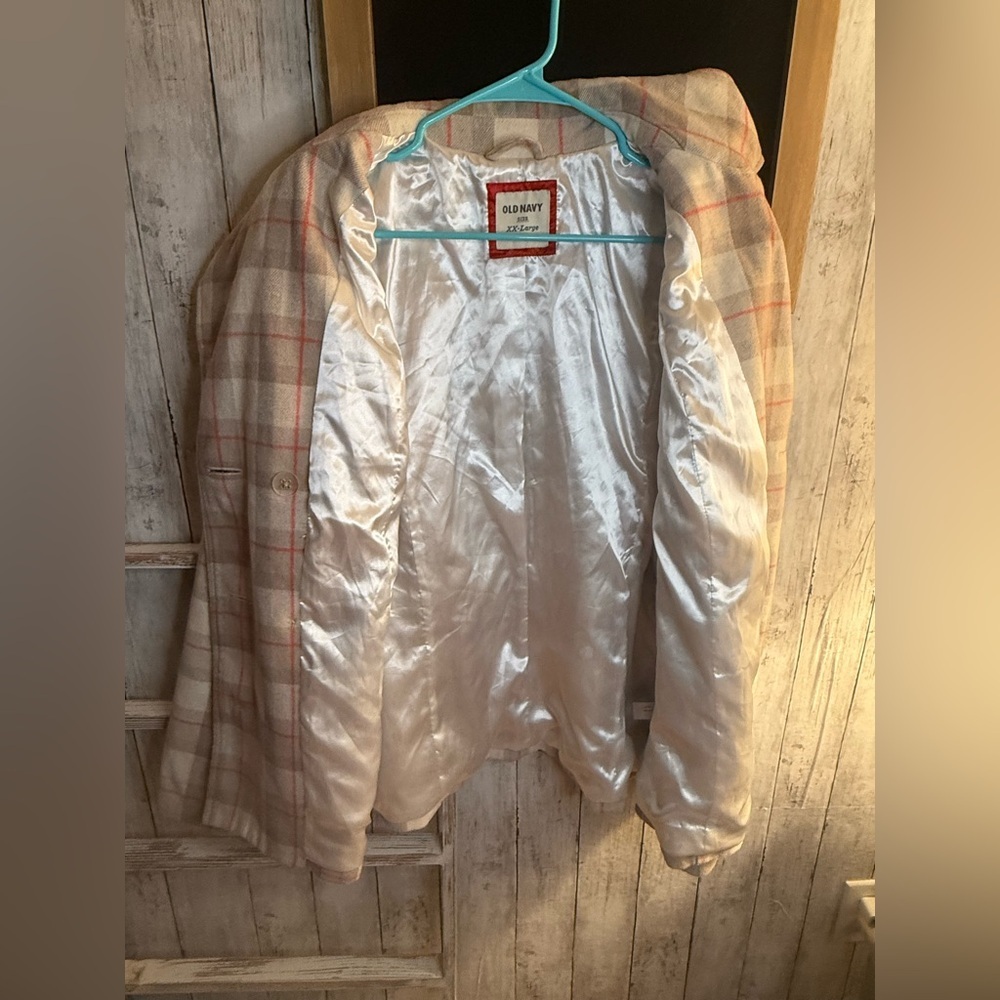 Old Navy Women’s Beige Plaid Print Wool Blend Lined Peacoat Jacket Coat Sz XXL - Picture 5 of 7